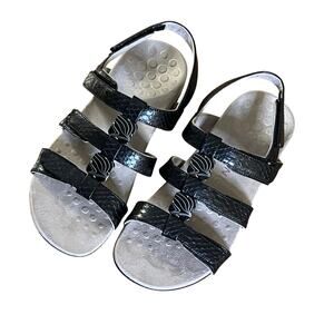 Vionic Amber Triple Hoops & Loops Black Skin Embossed Sandals Women’s 39 US 8 M